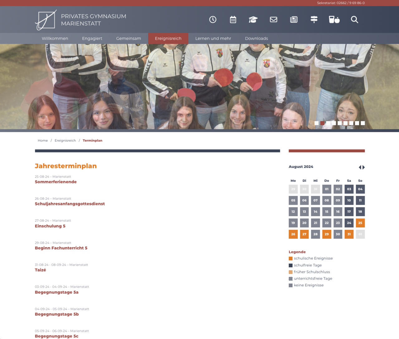 Terminliche Planung auf der Website
