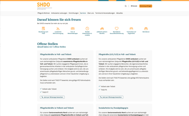 Screenshot Website SHDO Stellenangebote