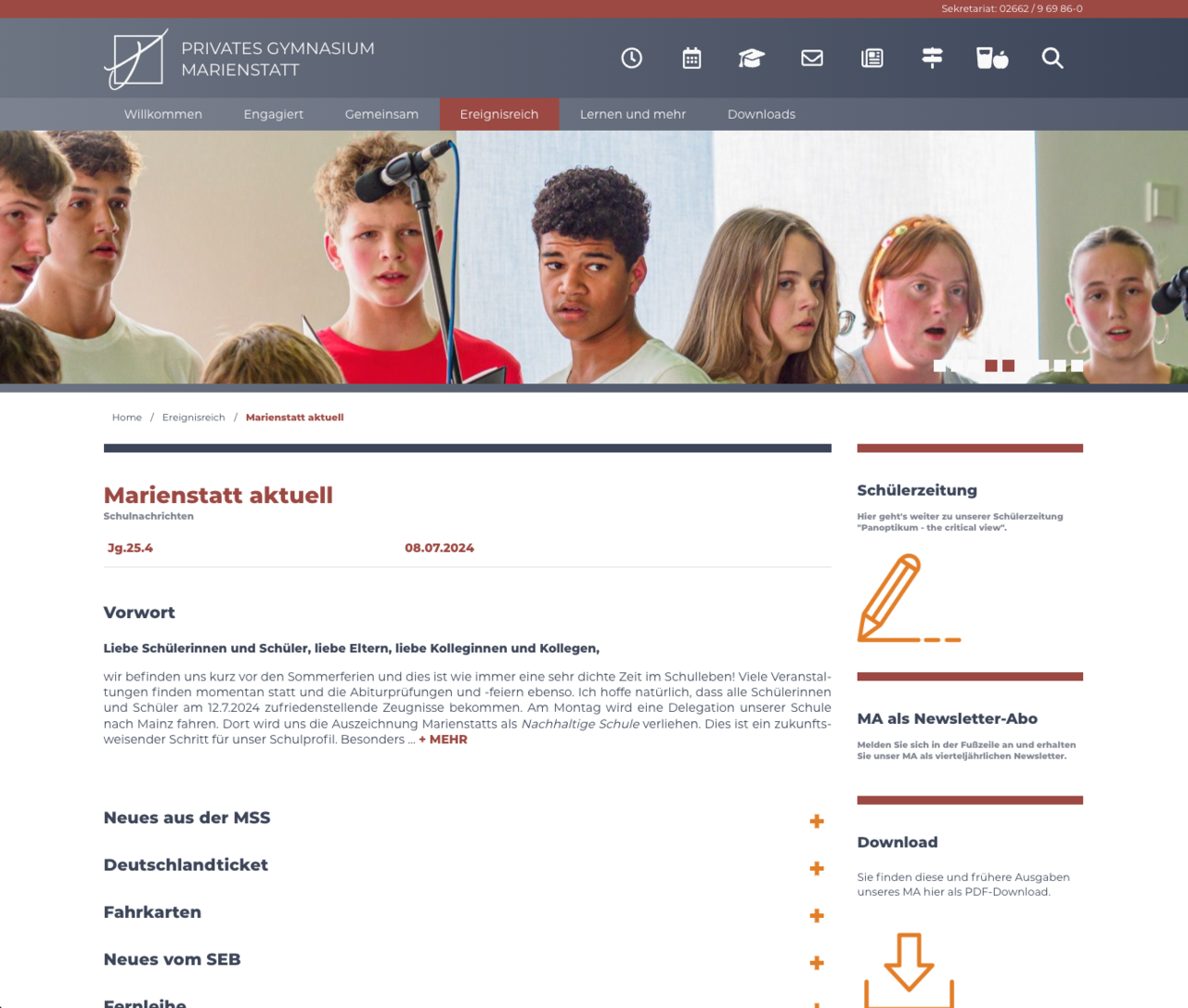 Aktuelles integriert in die Website 